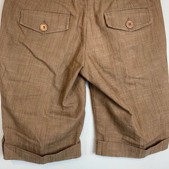 Mandee Solid Beige Brown Cotton Blend Stretchy Capri Bermuda Shorts Size 4 - Picture 7 of 9